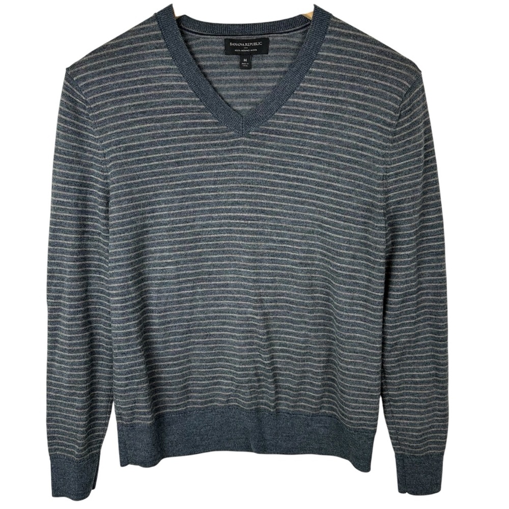 Banana Republic Merino Wool Striped V Neck Sweater